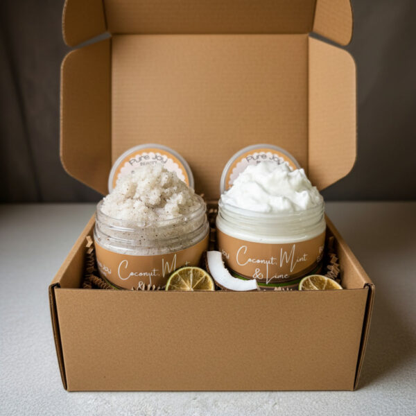 Pure Joy Coconut, Lime & Mint Gift Box Set of Scrub & Butter