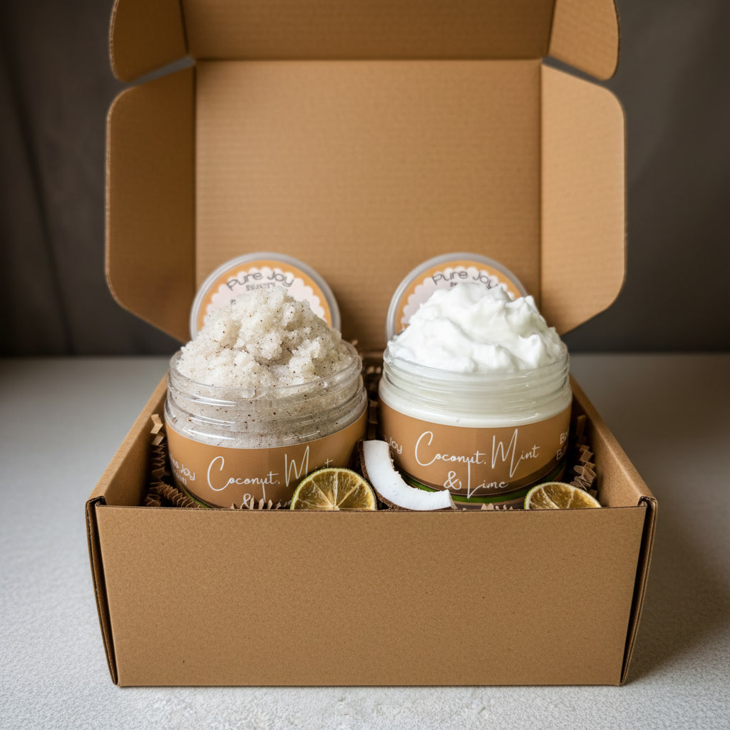 Pure Joy Coconut, Lime & Mint Gift Box Set of Scrub & Butter